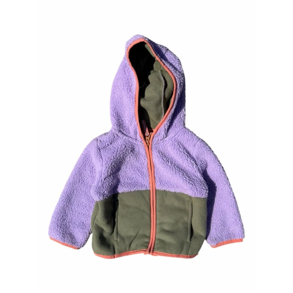 Cat & Jack Fleece Jacket Baby Girls 12M Lavender Purple Olive Green Sherpa
